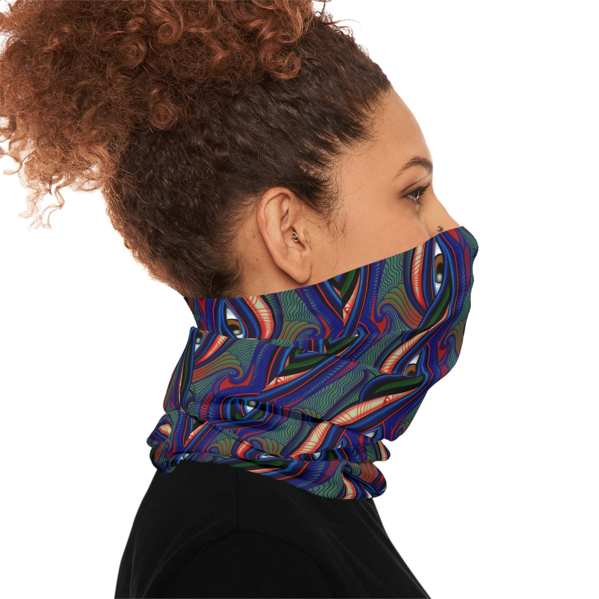 Psychedelic Wave Pattern Midweight Neck Gaiter — Retro Rainbow Paisley Face Covering