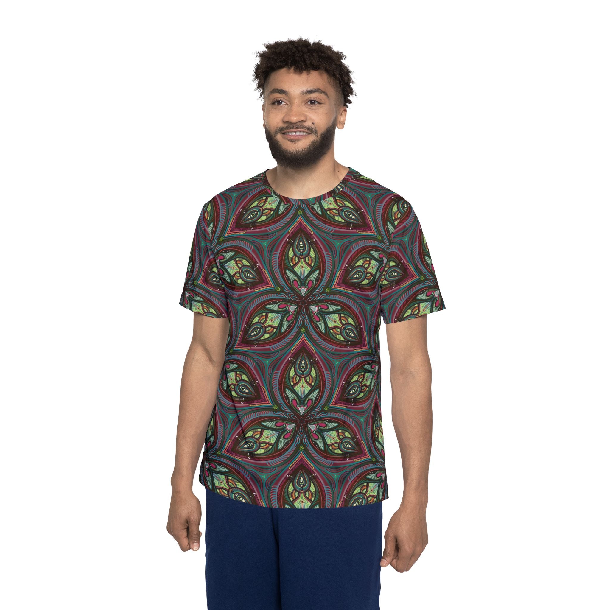 Men's Allover Print Jersey — Retro Kaleidoscope Floral Pattern #gab348