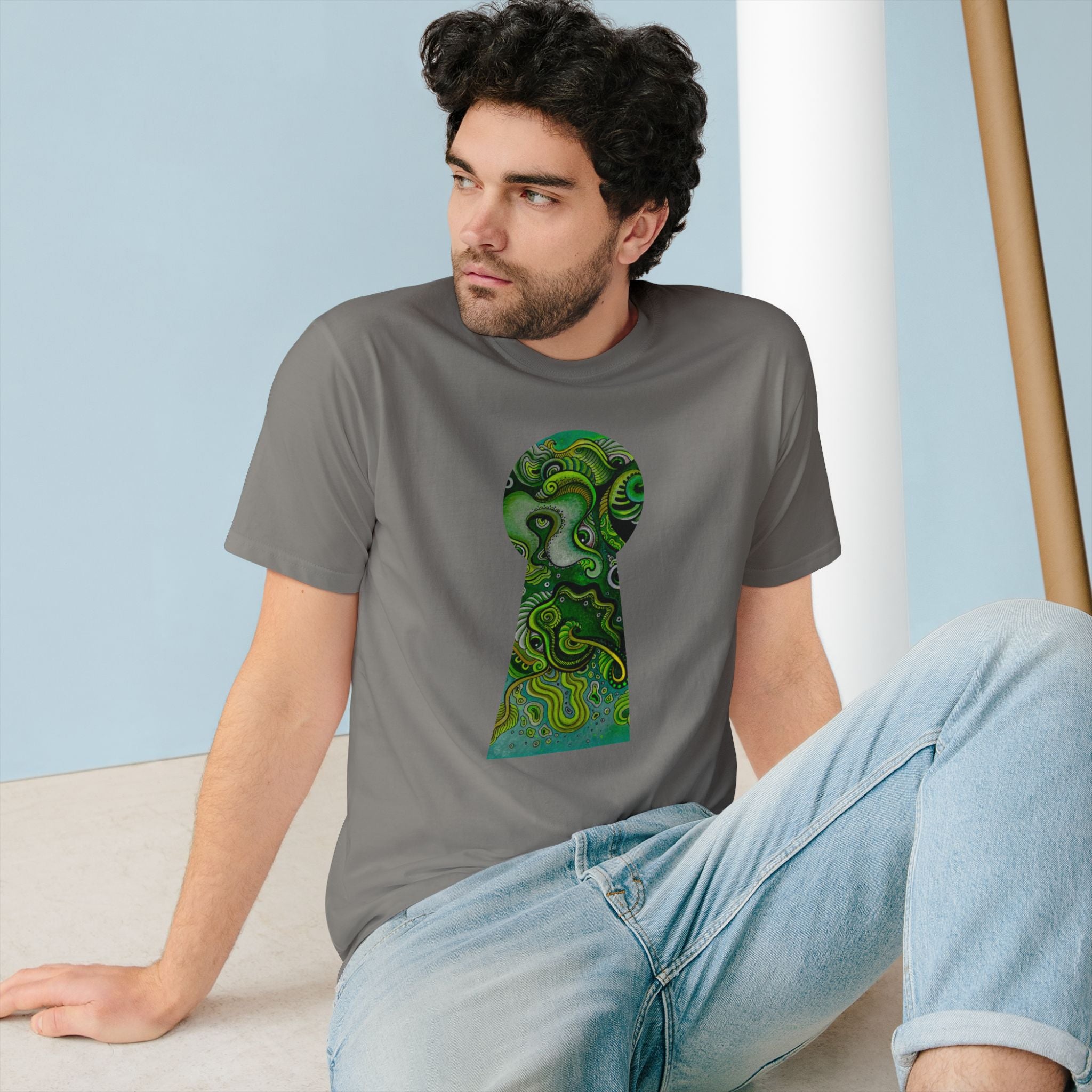 Keyhole Psychedelic T-Shirt — Green Abstract Art Tee #tsg219
