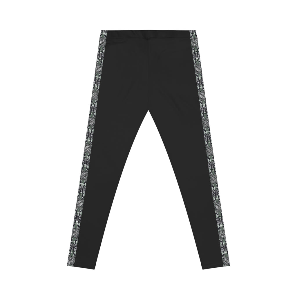 Women's Black Side-Stripe Leggings — Floral Pattern Athletic & Casual Yoga Pants # d479533
