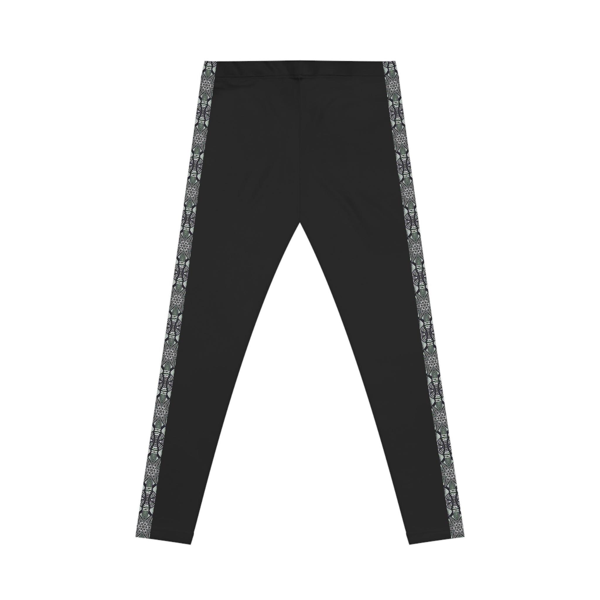 Women's Black Side-Stripe Leggings — Floral Pattern Athletic & Casual Yoga Pants # d479533