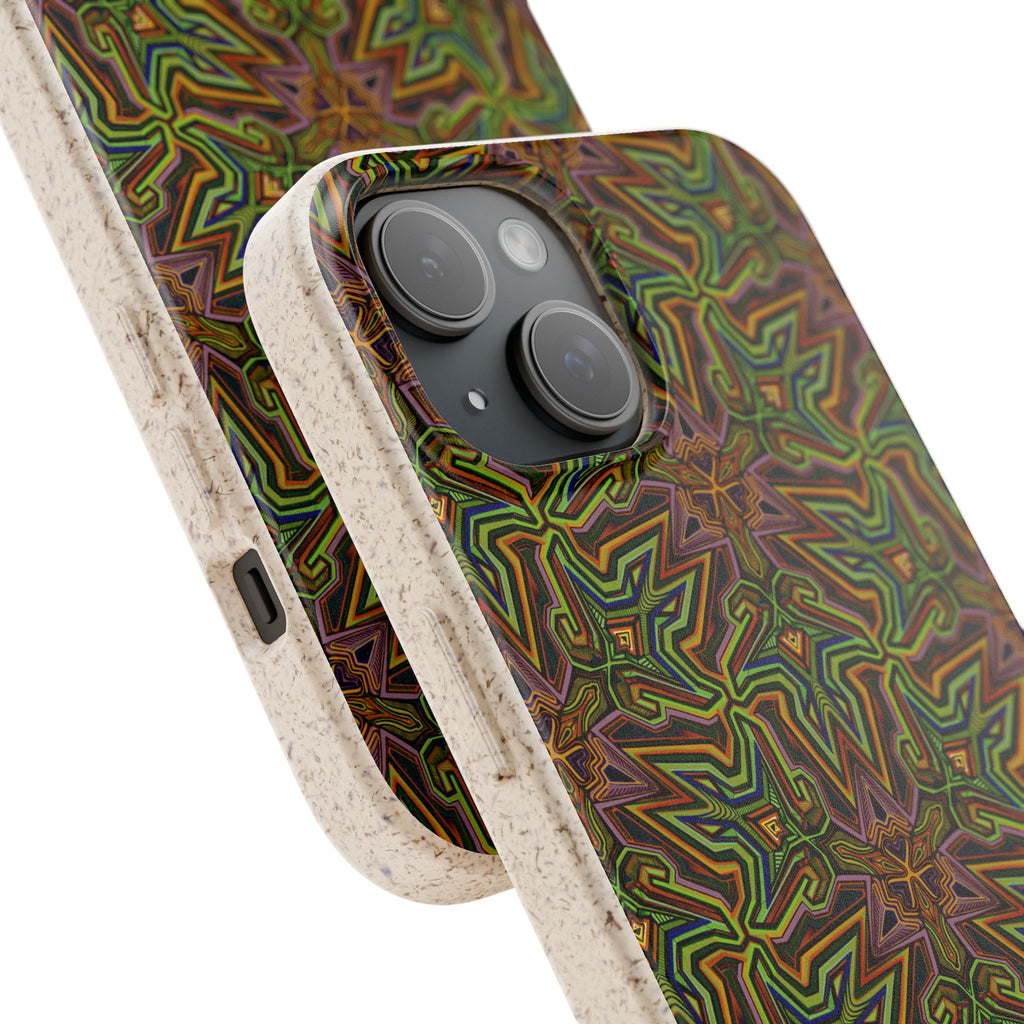 Biodegradable Phone Case — Earthy Green Kaleidoscope Pattern #c3