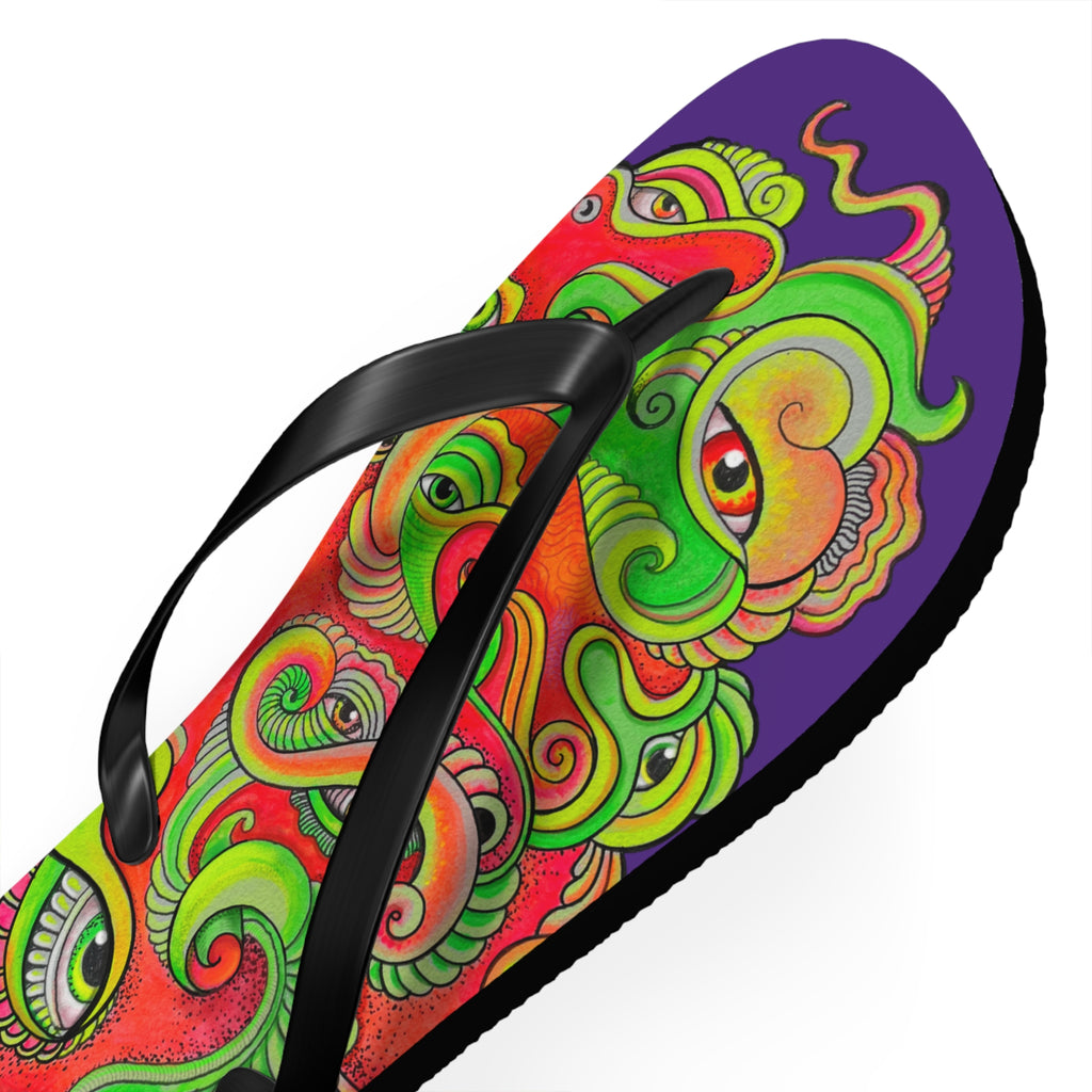 Psychedelic Eye Pattern Flip Flops — Colorful Trippy Summer Sandals #s873455211
