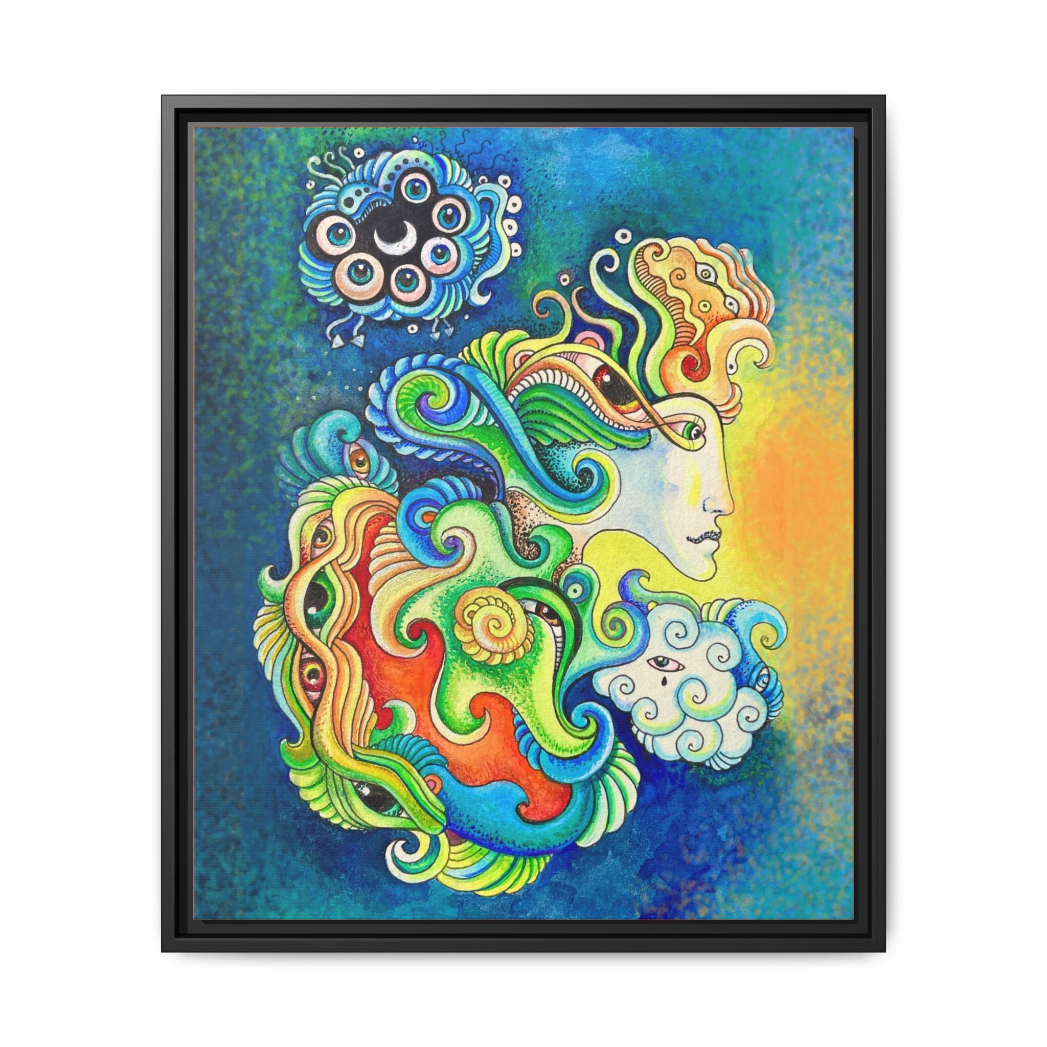 Framed Abstract Mermaid Art Print — Colorful Psychedelic Canvas #iyt88433