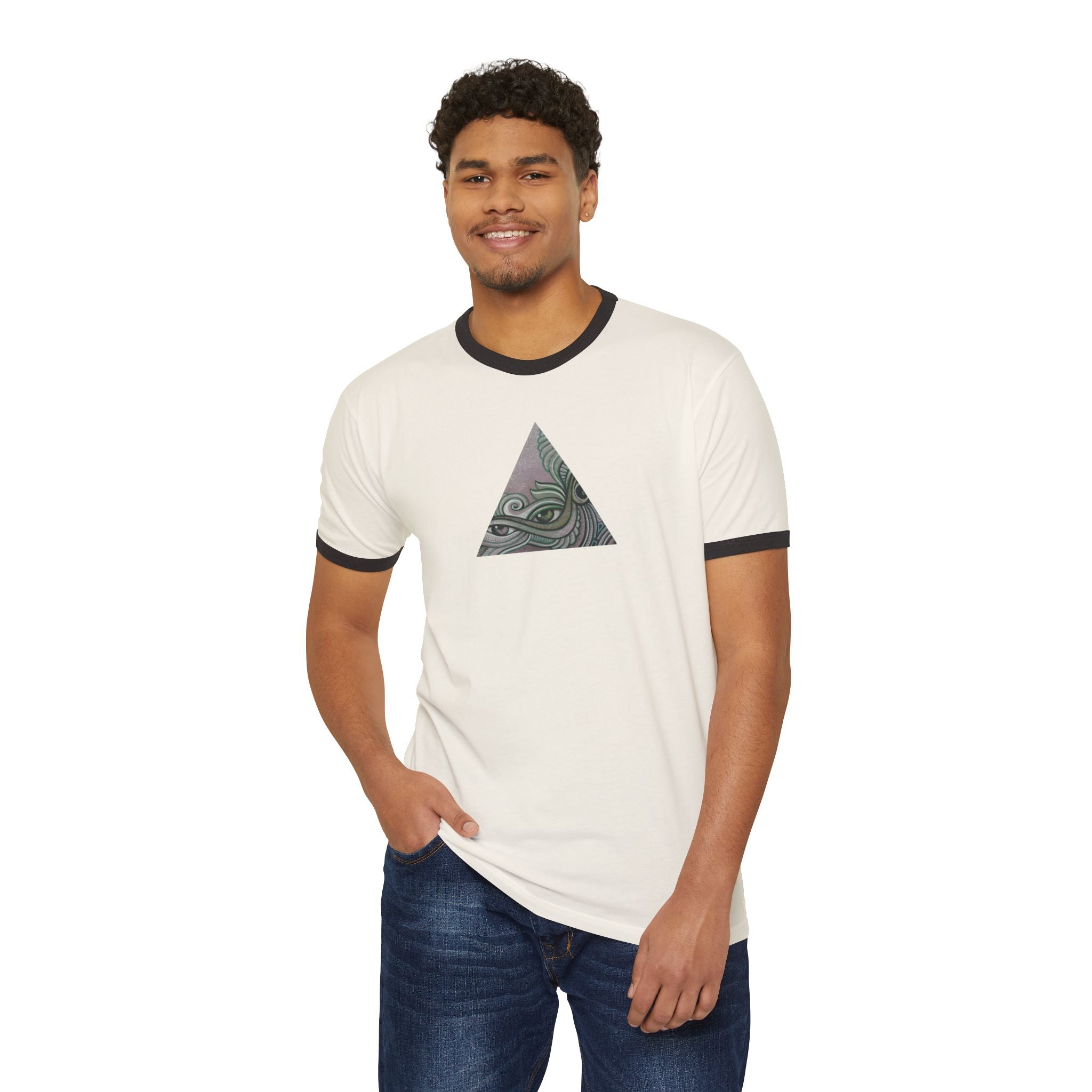 Ringer T-Shirt — Tribal Wave Triangle & Keyhole Graphic #hf74211