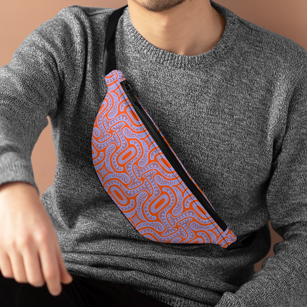 Retro Orange & Lavender Pattern Fanny Pack — Geometric Festival Hip Bag #k9975679