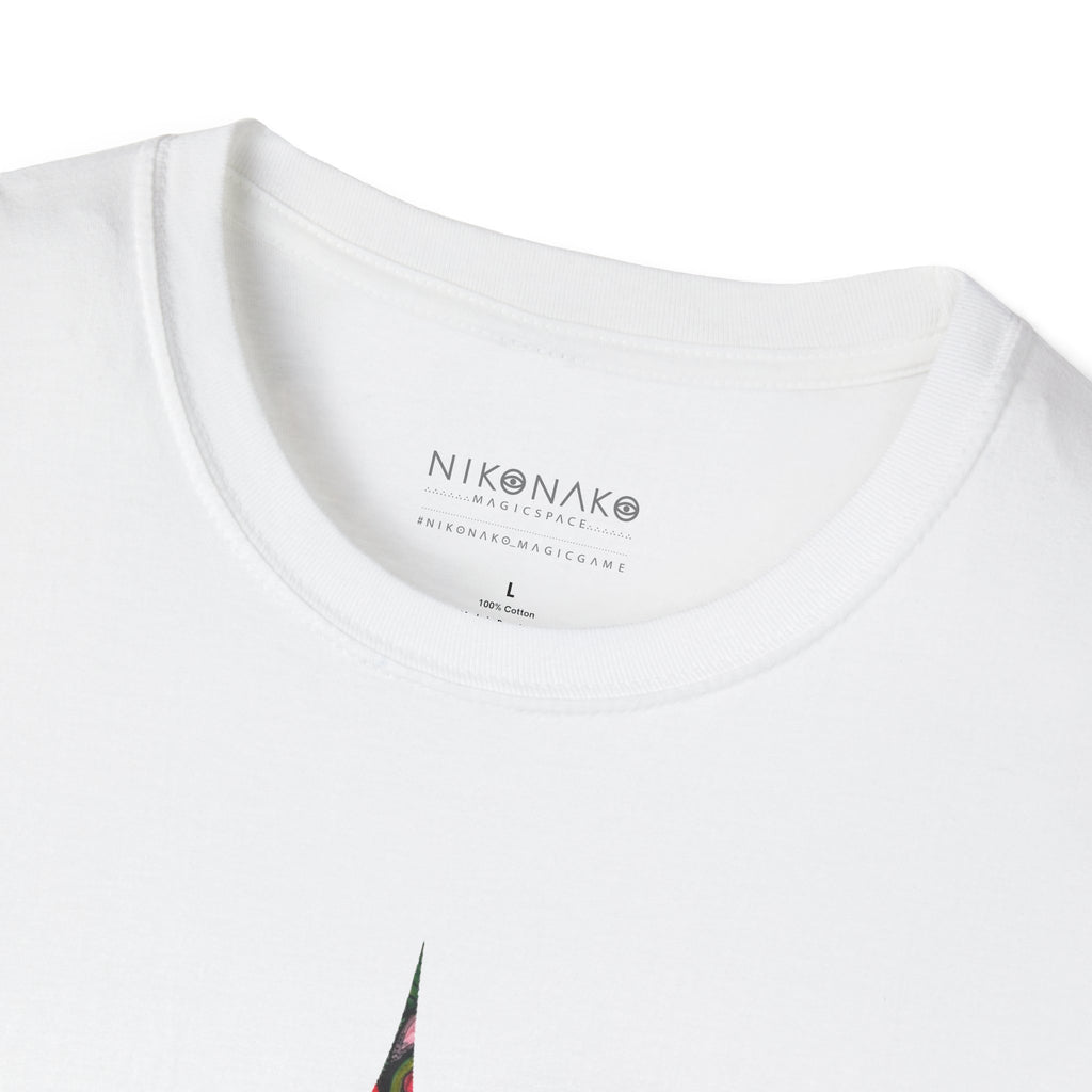 Geometric Tribal Eye Tee — Abstract Red & Green Triangle Graphic T-Shirt #sx432177