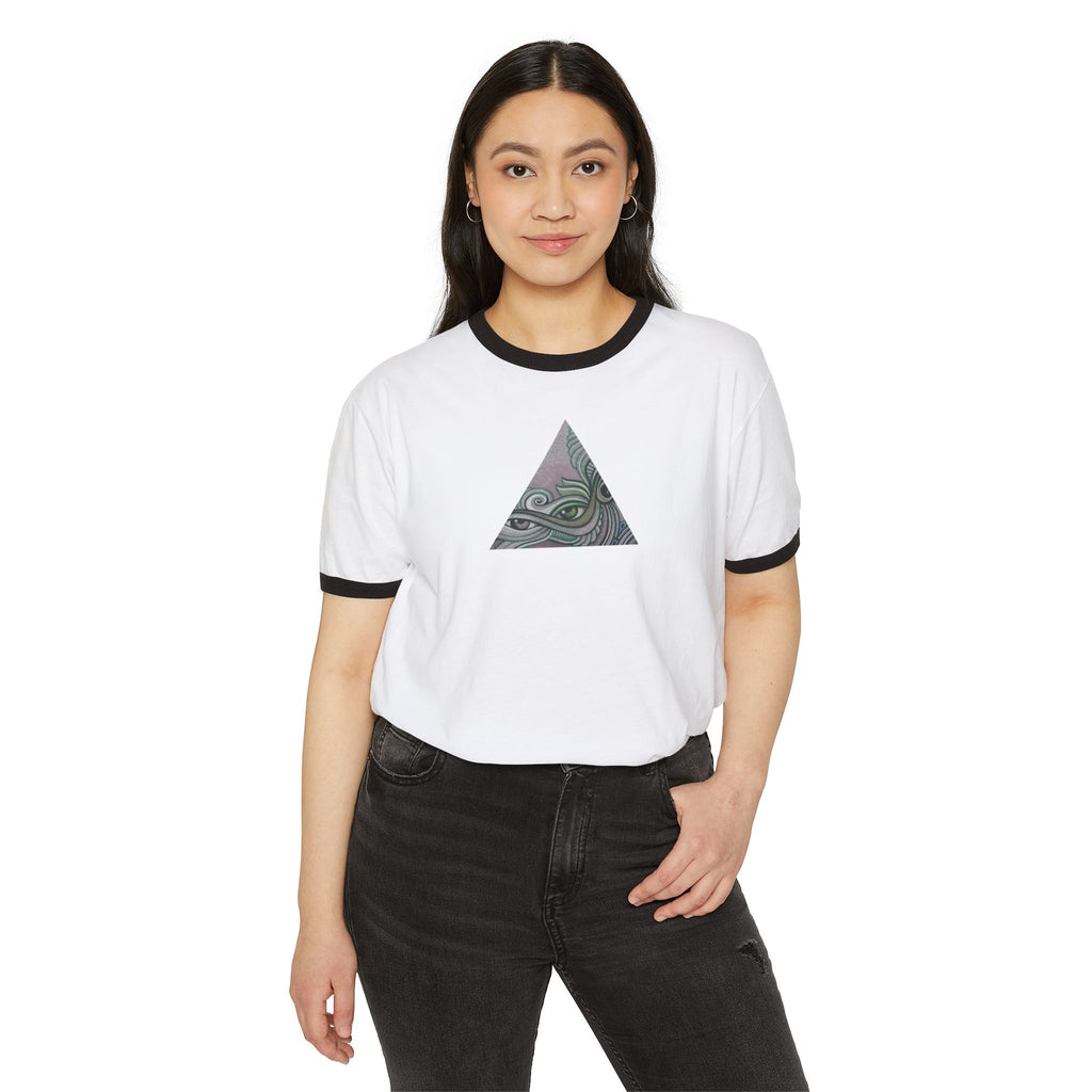 Ringer T-Shirt — Tribal Wave Triangle & Keyhole Graphic #hf74211