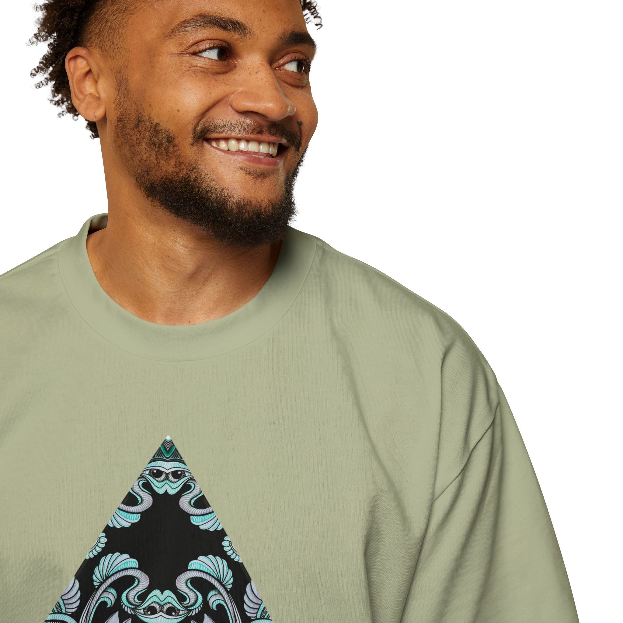Men's Oversized Tee — Geometric Wave Pattern Diamond & Back Panel Graphic #gwp21