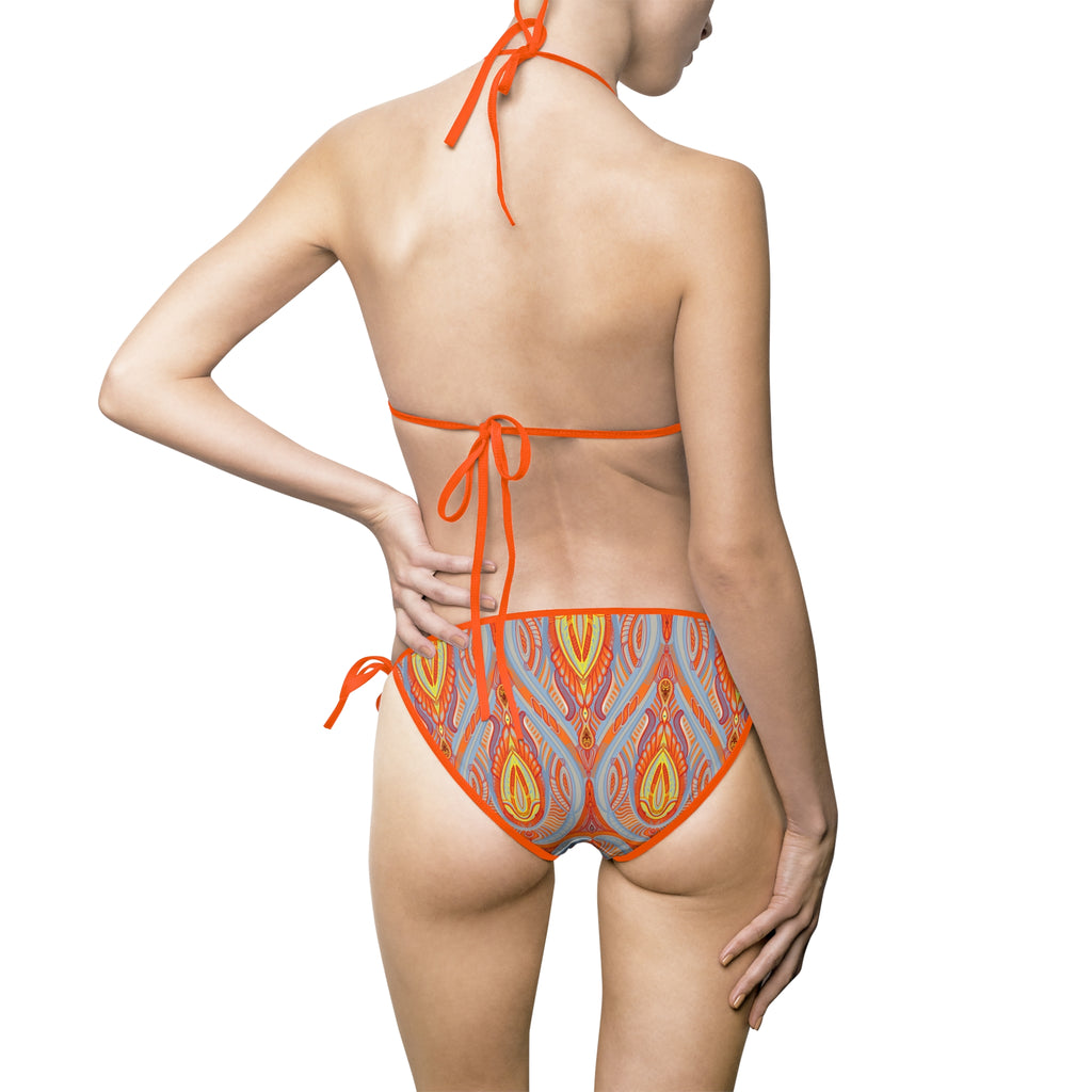 Retro Flame Pattern Bikini - Women's Tie-Side Triangle Swimsuit #wb789