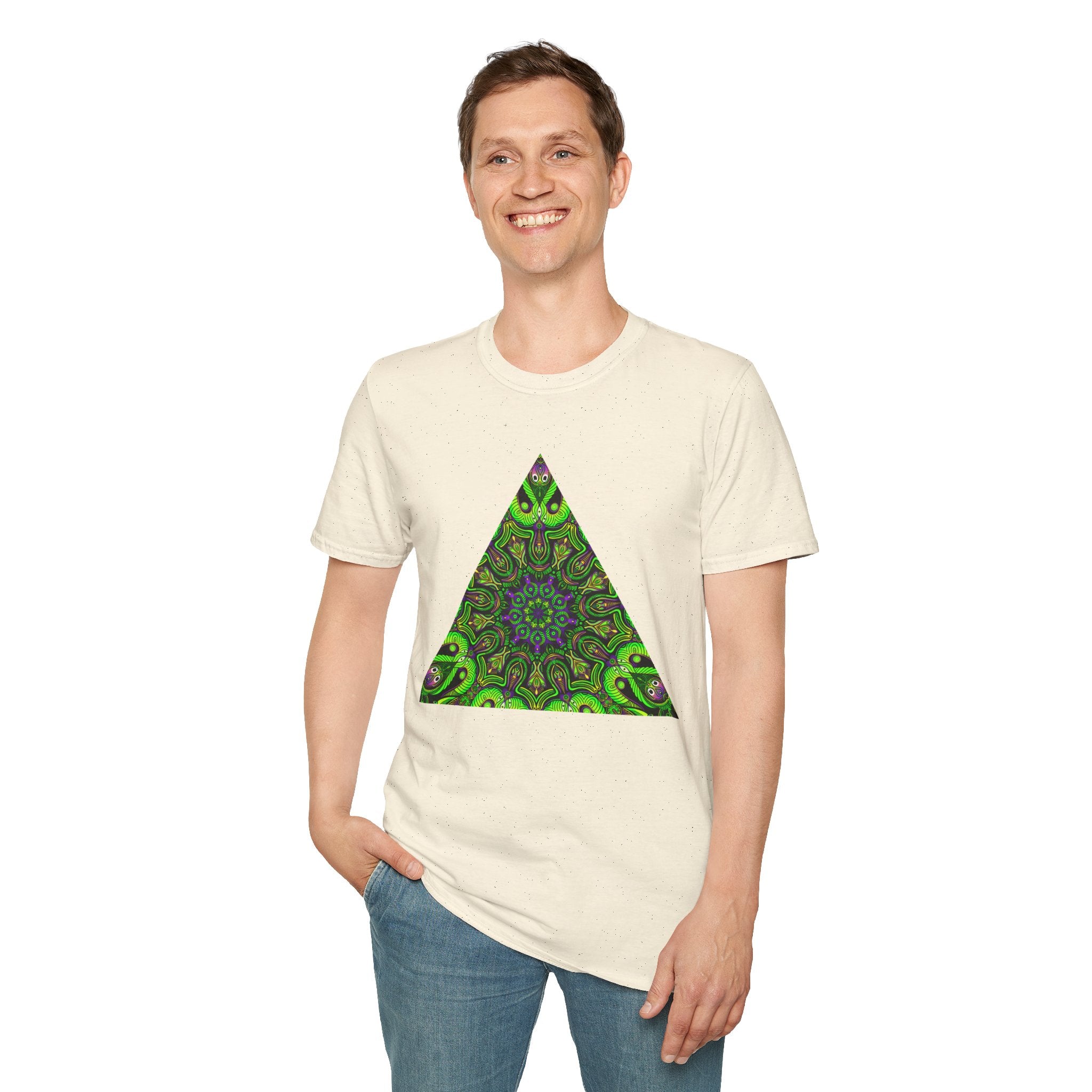 Green Mandala Triangle T-Shirt – Psychedelic Geometric Art Tee # kh9732