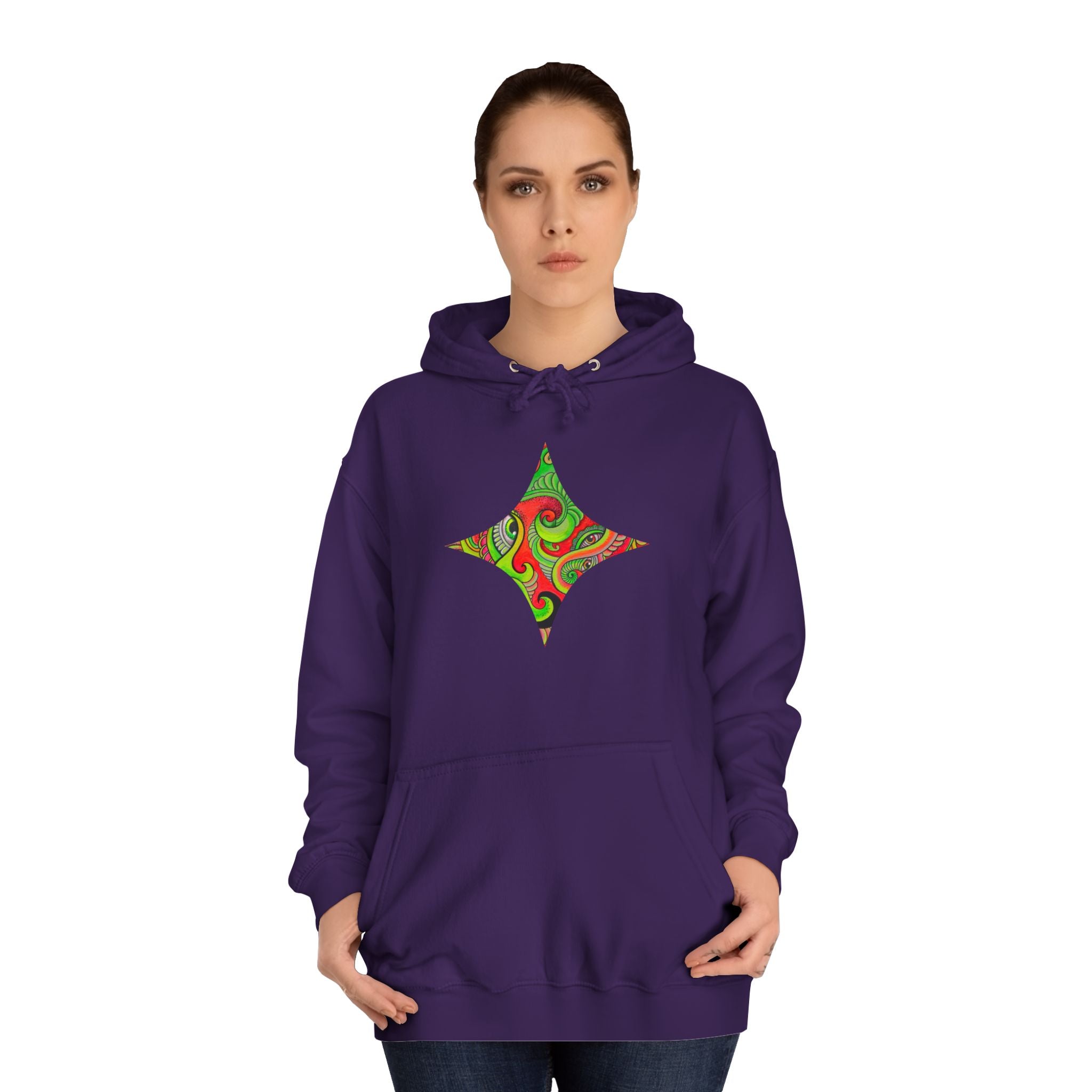 Psychedelic Swirl Hoodie — Retro Green & Red Abstract Graphic #f987456