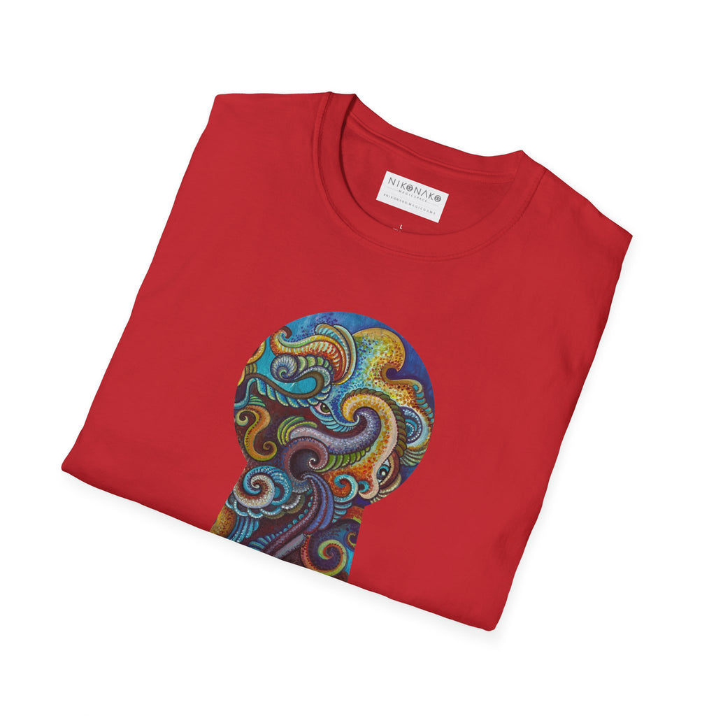 Psychedelic Keyhole T-Shirt — Colorful Swirl Art Tee #tsc8765