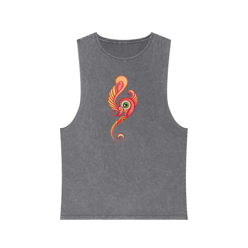 Stonewash Tank Top with Vibrant Abstract Feather Design #rgy3566