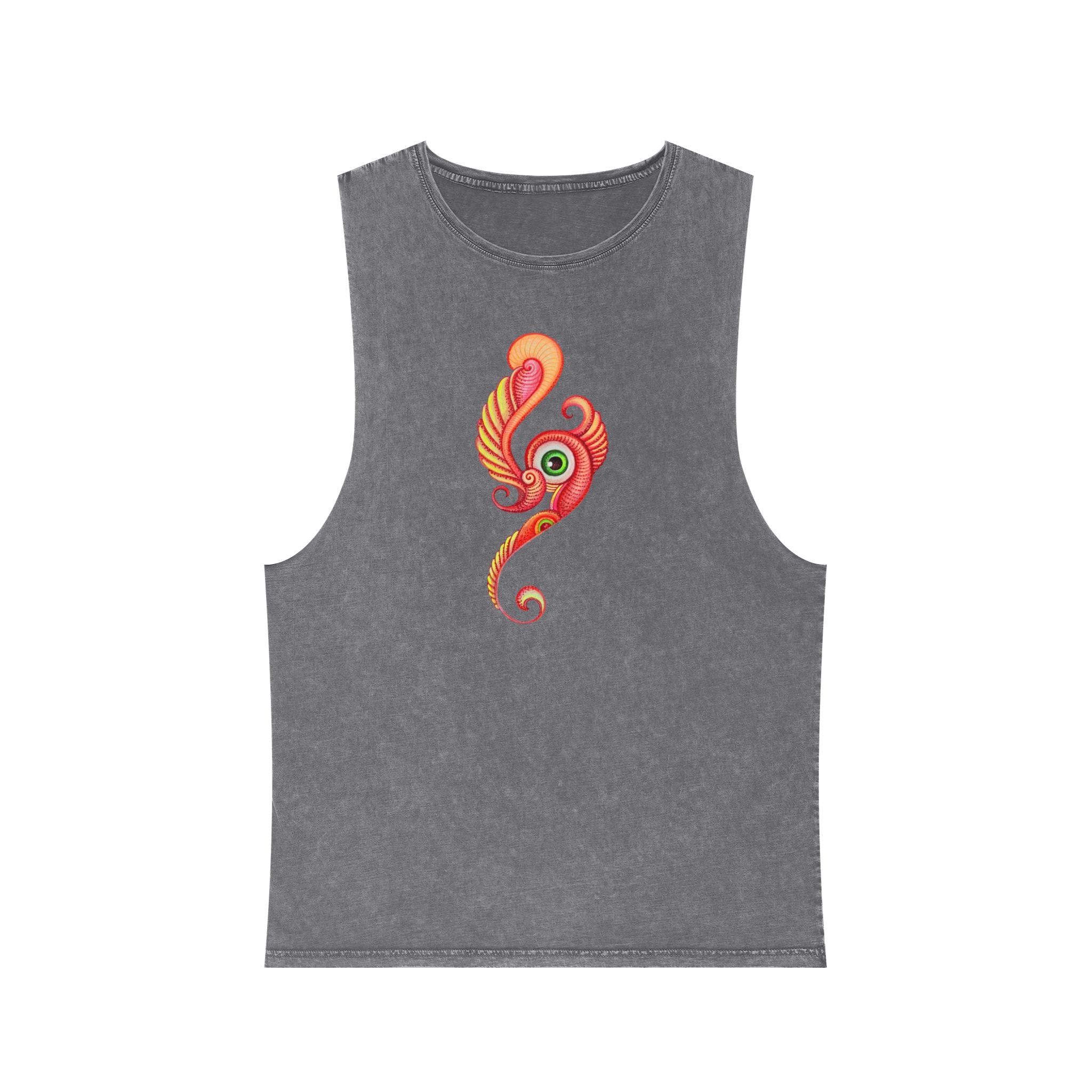 Stonewash Tank Top with Vibrant Abstract Feather Design #rgy3566