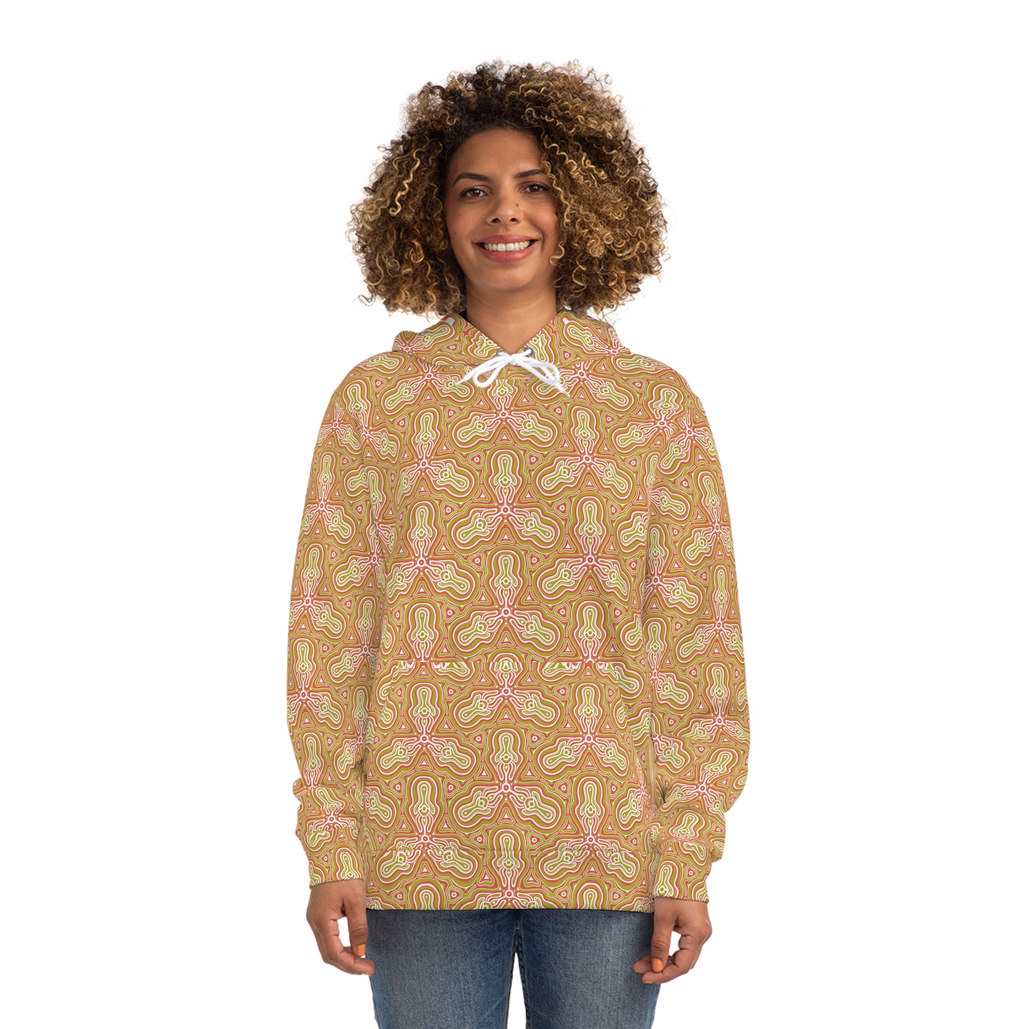 Retro Floral All-Over-Print Hoodie — Peach Paisley Pattern, Boho Casual Pullover #h700757