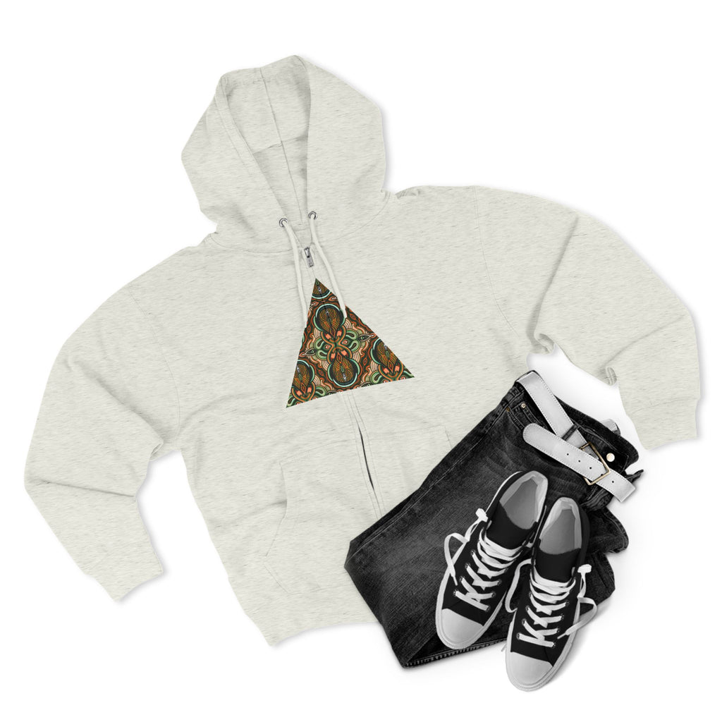 Geometric Tribal Pattern Zip Hoodie — Earthy Mandala Triangle & Circle Design #zh137