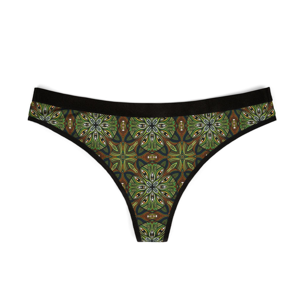 Green Kaleidoscope Women's Thong – Boho Floral AOP Lingerie #kh9853