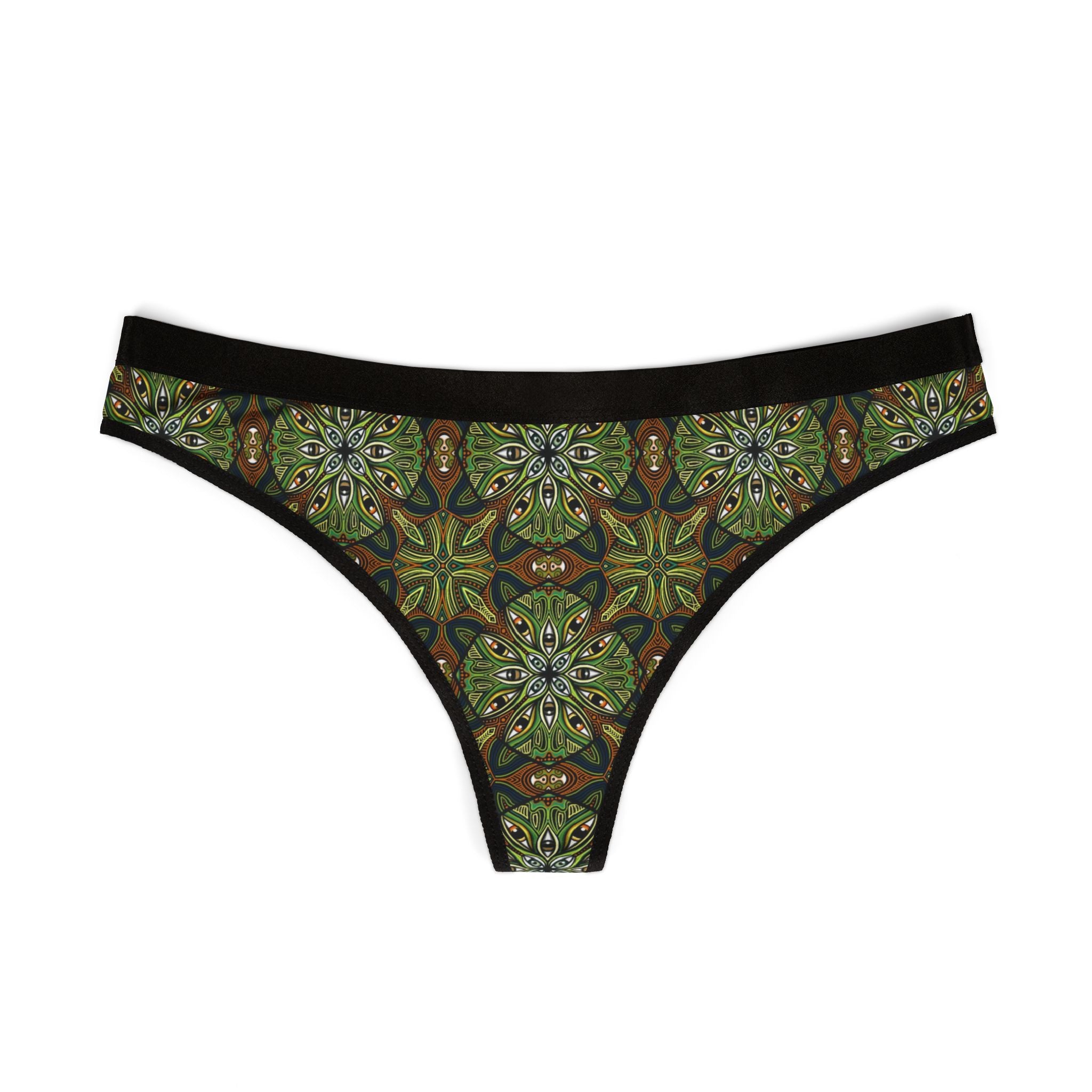 Green Kaleidoscope Women's Thong – Boho Floral AOP Lingerie #kh9853