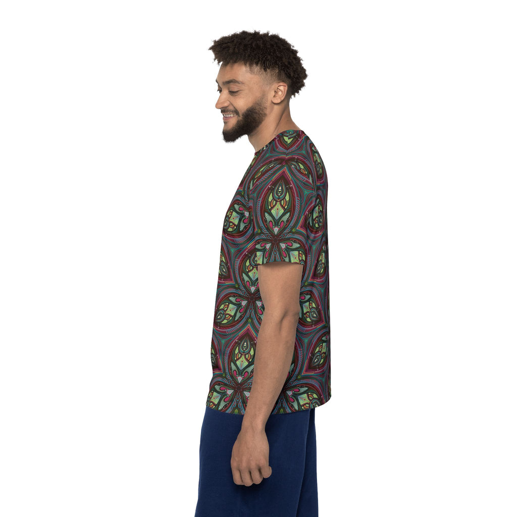 Men's Allover Print Jersey — Retro Kaleidoscope Floral Pattern #gab348