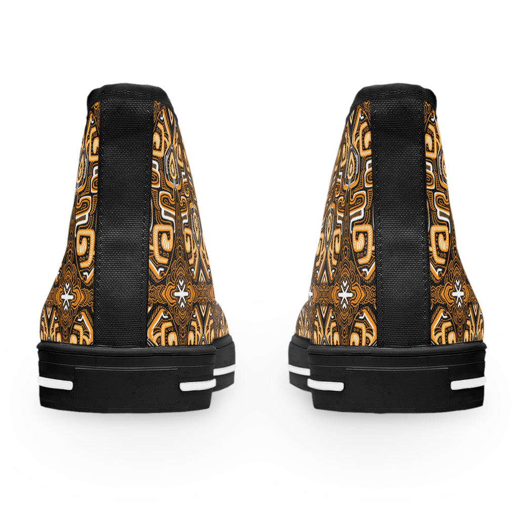 Boho Tribal High-Top Sneakers — Women's Patterned Canvas Shoes #hk53212333