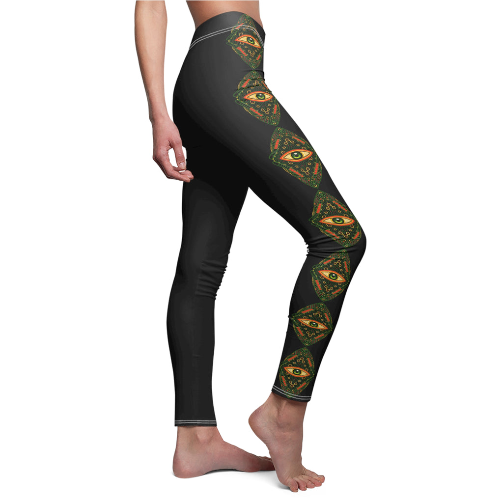 Black Gold Geometric Side-Stripe Leggings #