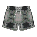 Retro Ornate Pattern Swim Trunks — Vintage Green & Pink All-Over Print #hd097532