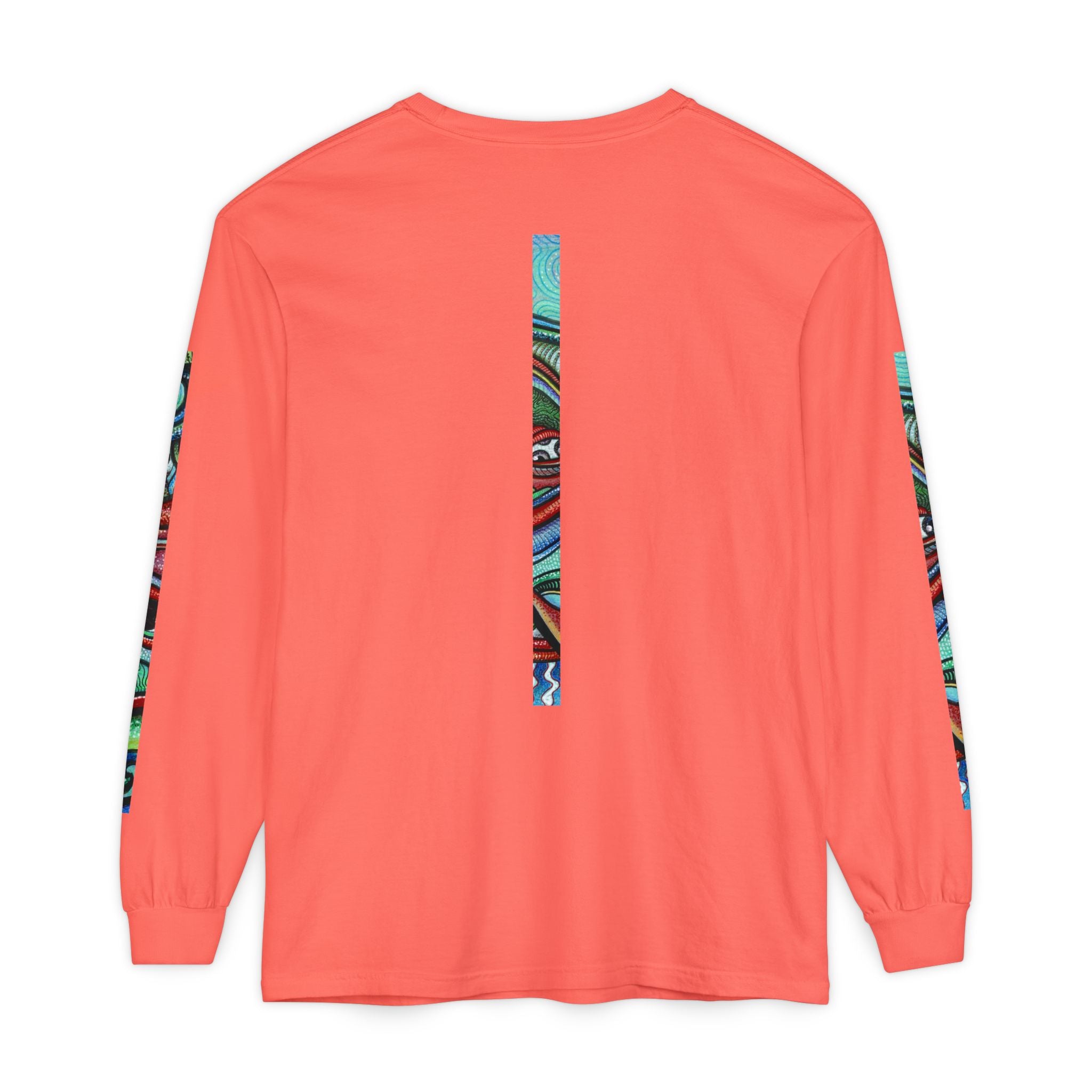 Psychedelic Starburst Long Sleeve Tee — Colorful Eye & Sleeve Stripe Design #k976344