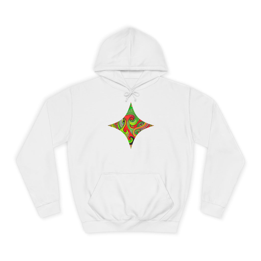 Psychedelic Swirl Hoodie — Retro Green & Red Abstract Graphic #f987456