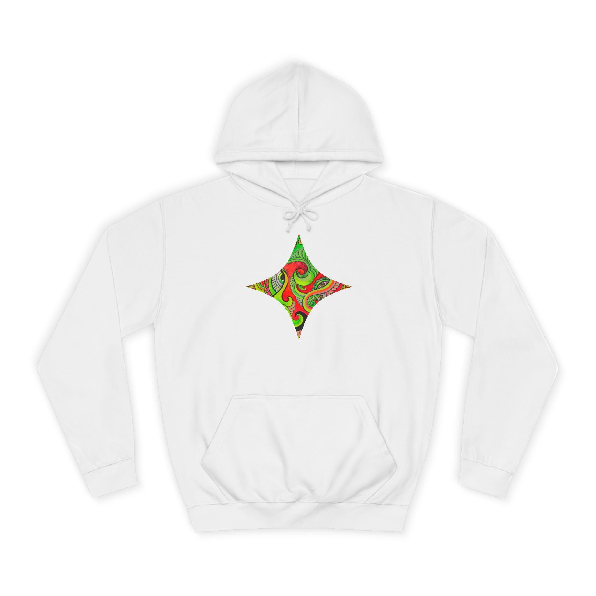 Psychedelic Swirl Hoodie — Retro Green & Red Abstract Graphic #f987456