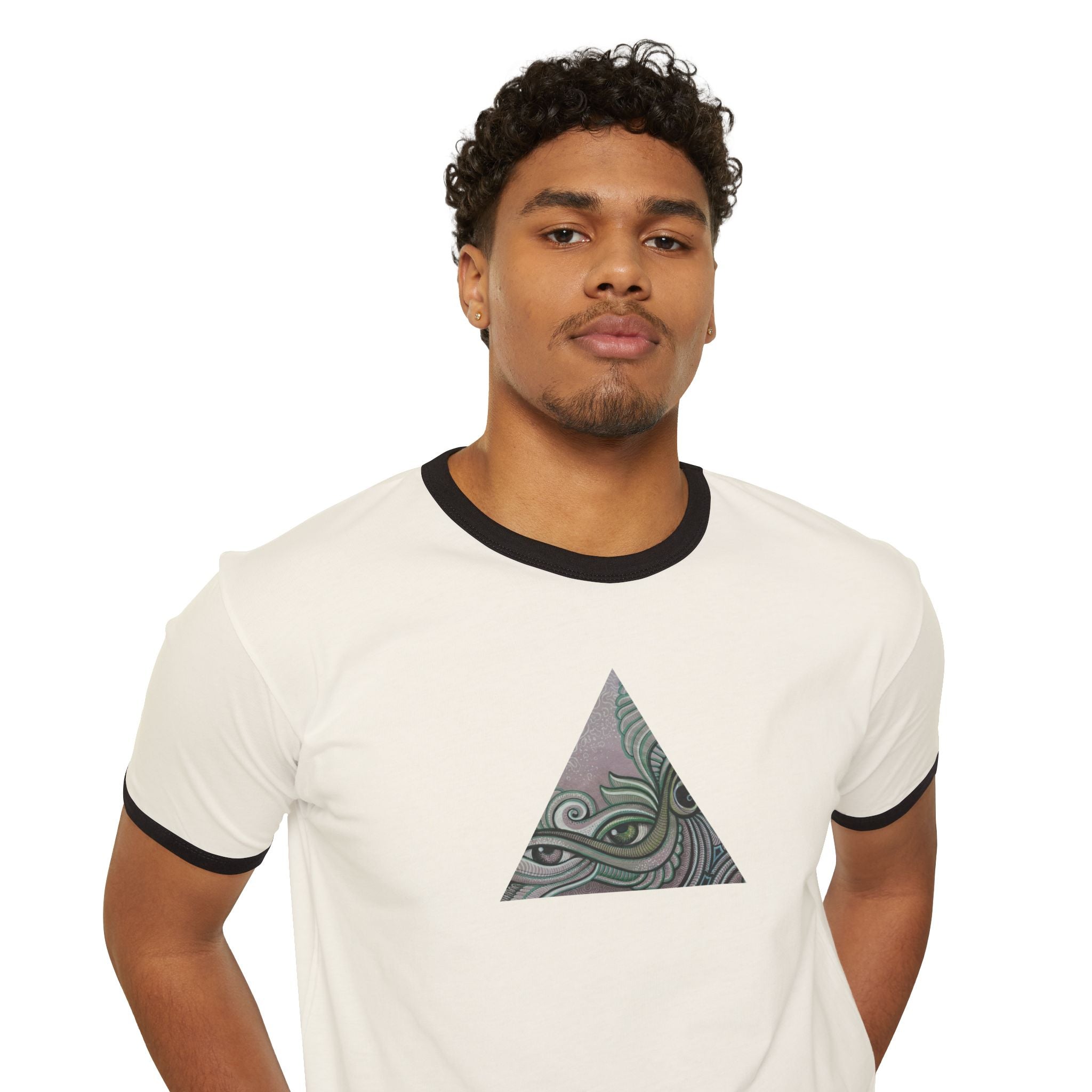 Ringer T-Shirt — Tribal Wave Triangle & Keyhole Graphic #hf74211