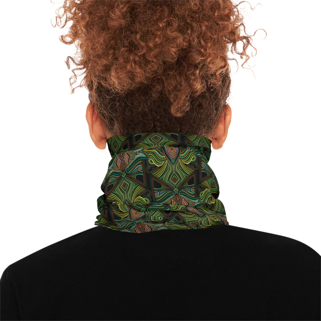 Green Geometric Neck Gaiter — Botanical Kaleidoscope Face Mask #ng4