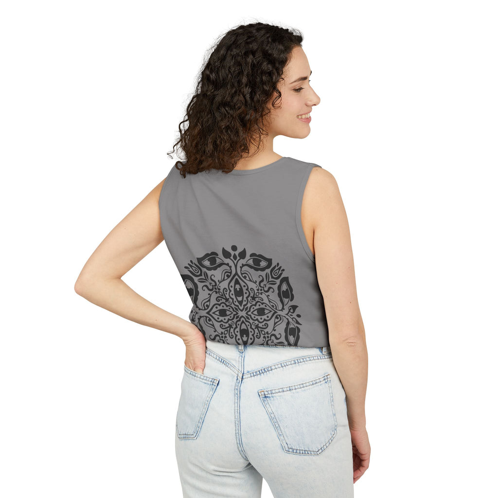Boho Mandala Tank Top — Black Floral Circular Graphic Tank #fr3