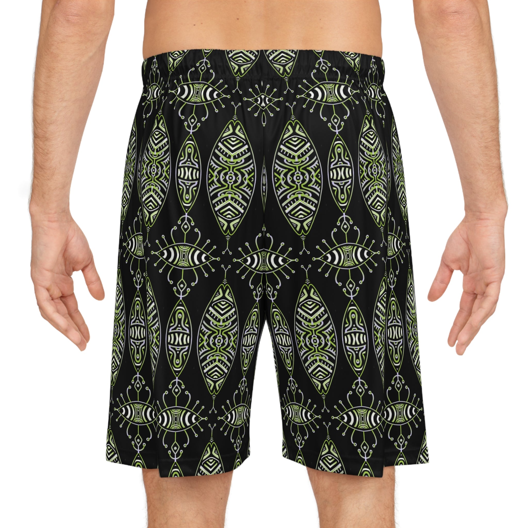 Tribal Green Pattern Basketball Shorts #u98647