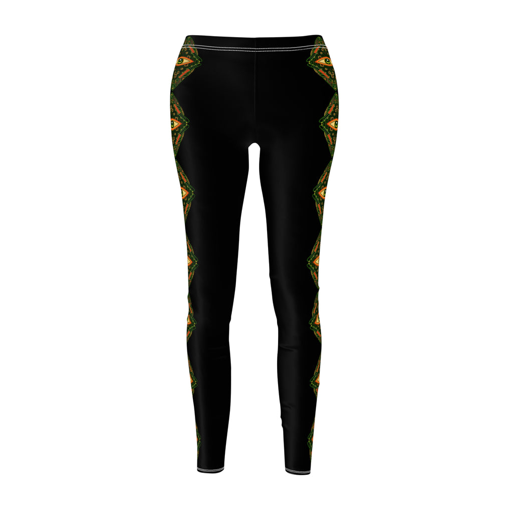 Black Gold Geometric Side-Stripe Leggings #