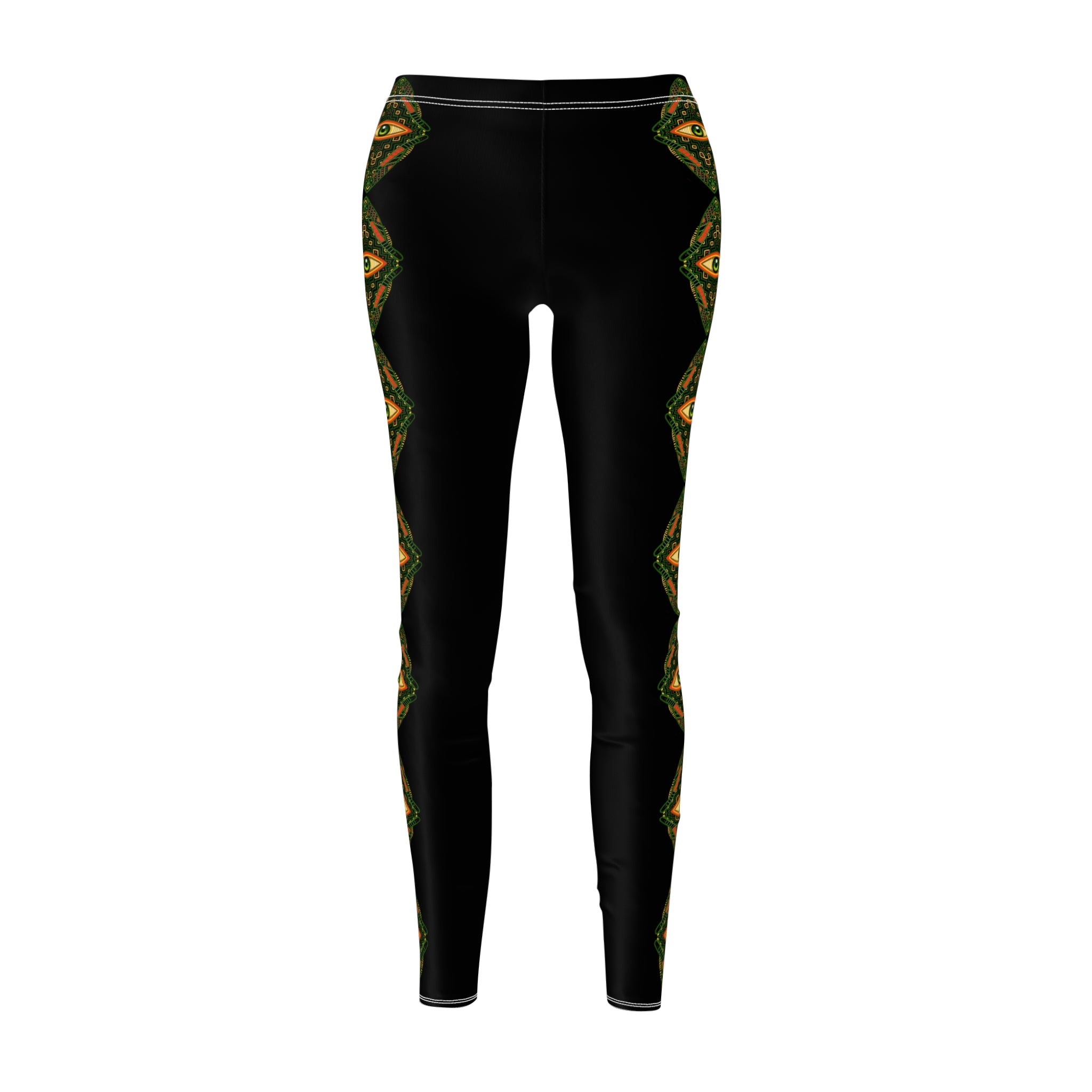 Black Gold Geometric Side-Stripe Leggings #
