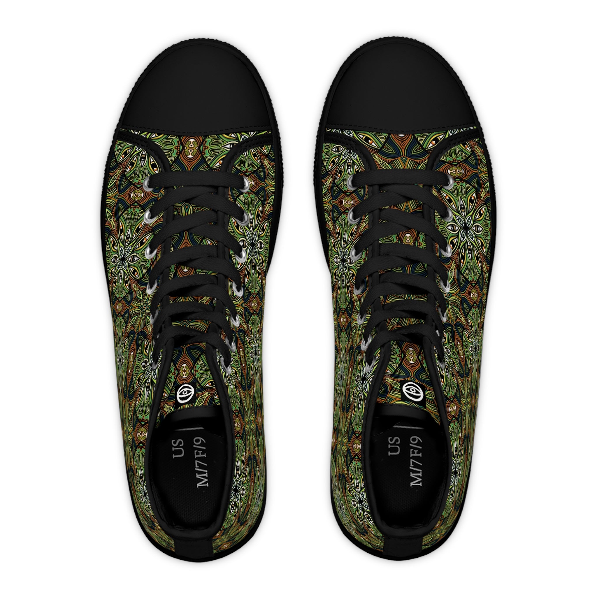 Green Kaleidoscope High Top Sneakers — Women's Floral Patterned Canvas Shoes #hff8440