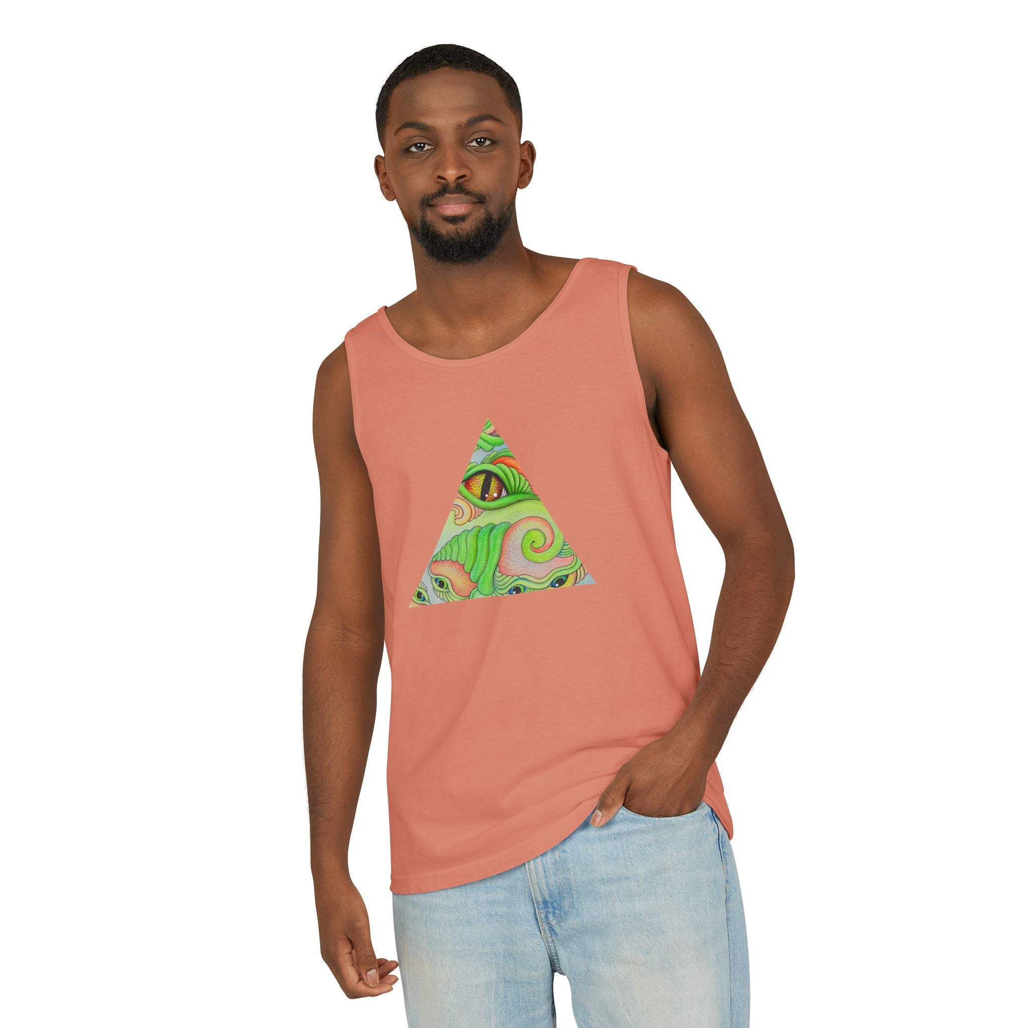 Psychedelic Triangle Tank Top — Green Swirl Eye Graphic #hg772225566