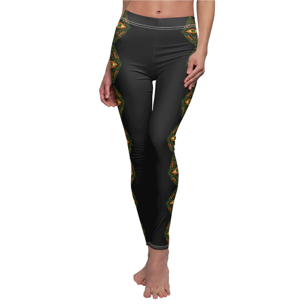 Black Gold Geometric Side-Stripe Leggings #
