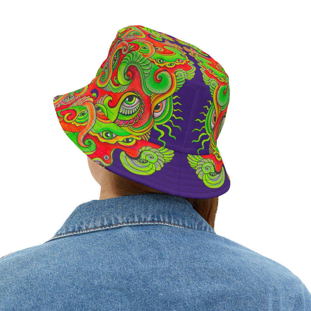 Psychedelic Paisley Bucket Hat — Vibrant Neon Swirl Festival Hat #h08754