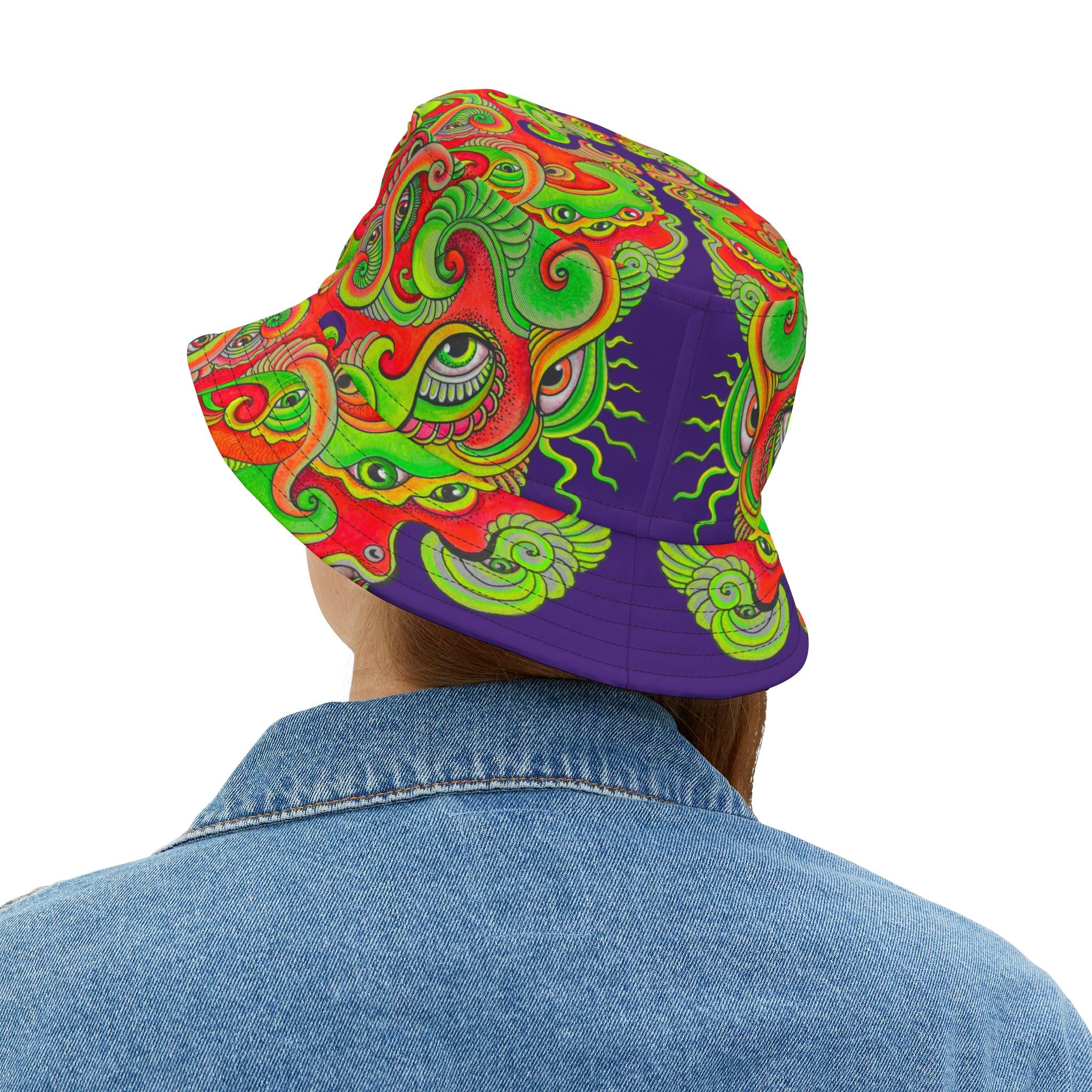 Psychedelic Paisley Bucket Hat — Vibrant Neon Swirl Festival Hat #h08754