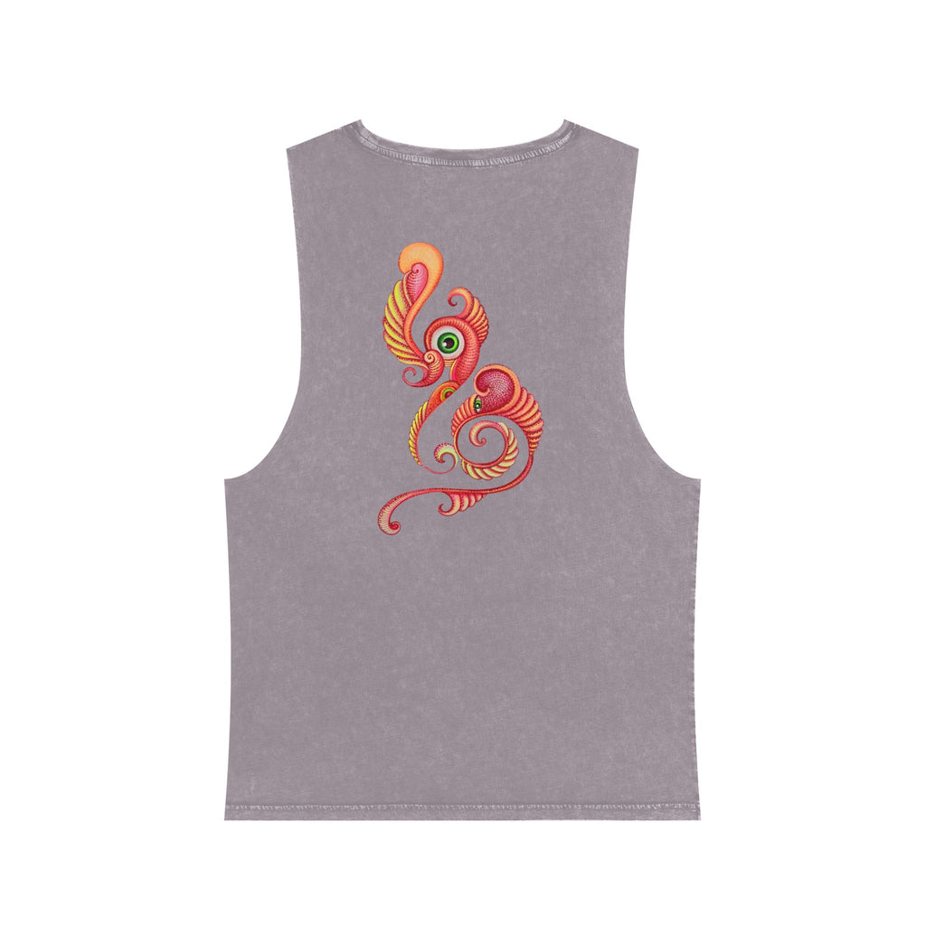 Stonewash Tank Top with Vibrant Abstract Feather Design #rgy3566
