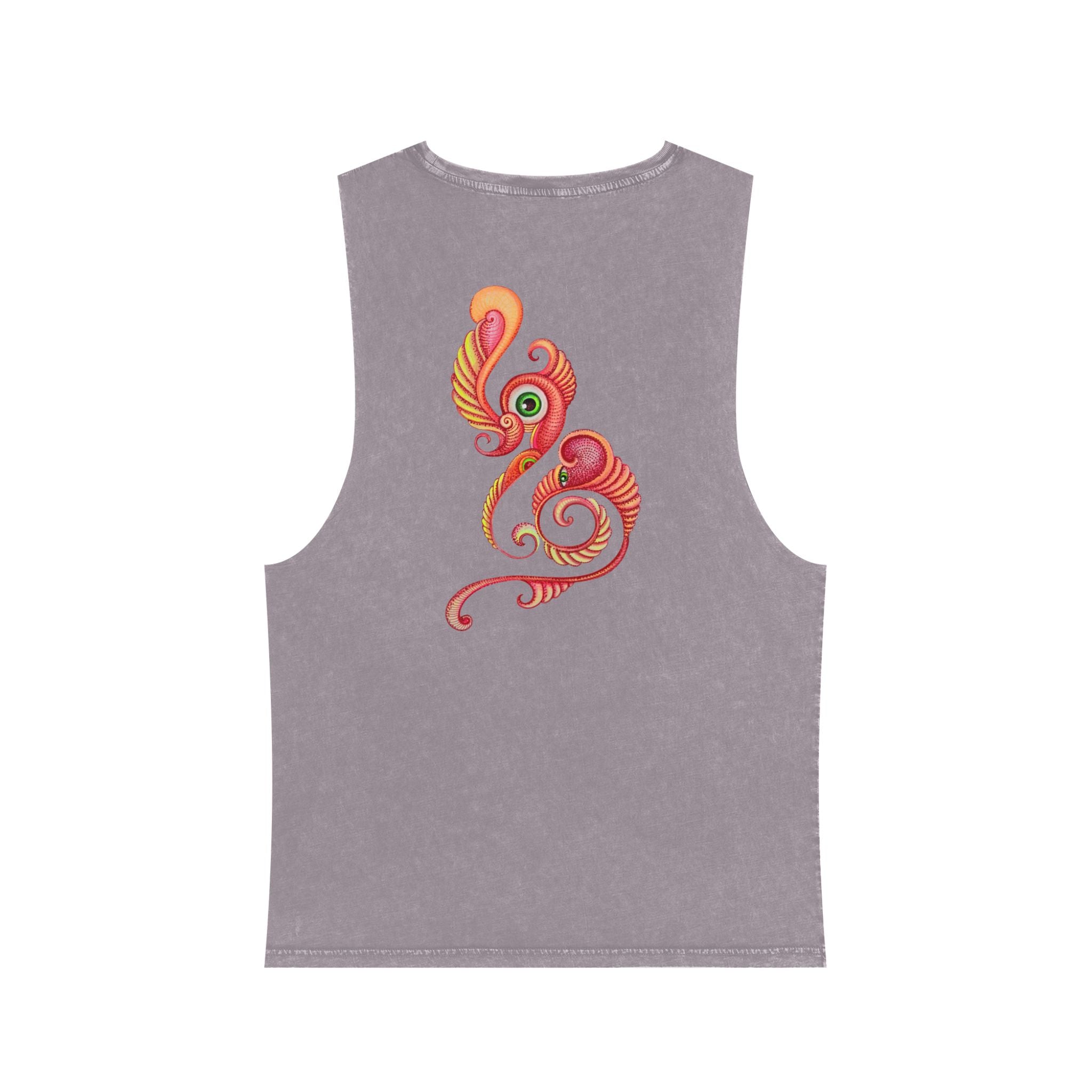 Stonewash Tank Top with Vibrant Abstract Feather Design #rgy3566