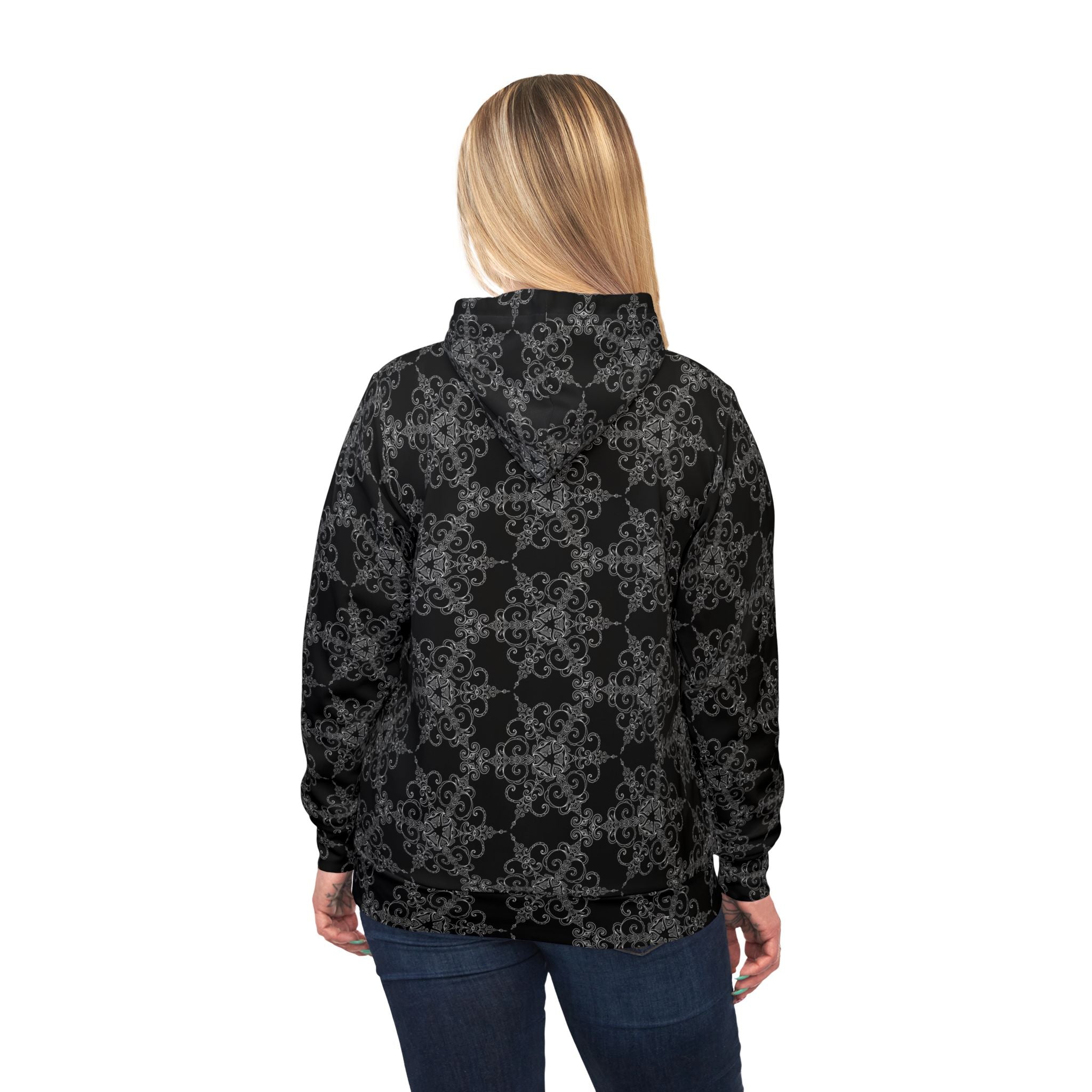 All-Over Print Athletic Hoodie — Dark Floral Gothic Pattern