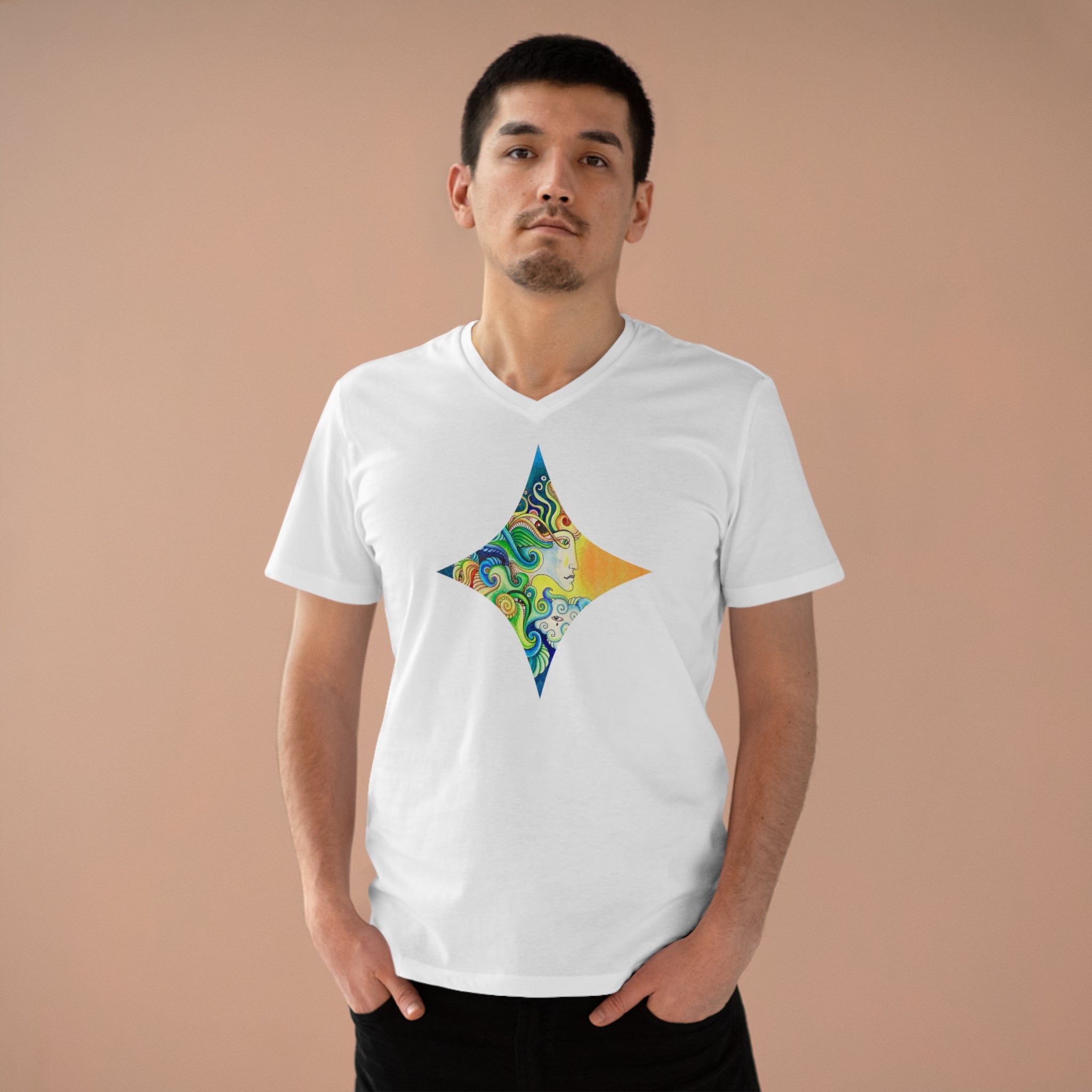 Sun & Moon Psychedelic V-Neck Tee #hf87222