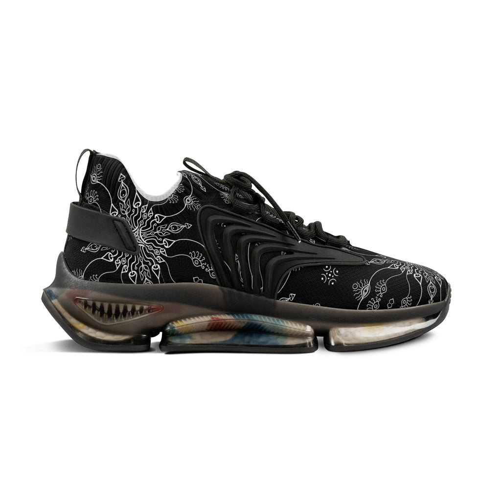 Mesh Sneakers — Black Mandala Athletic Shoes for Men #g76468