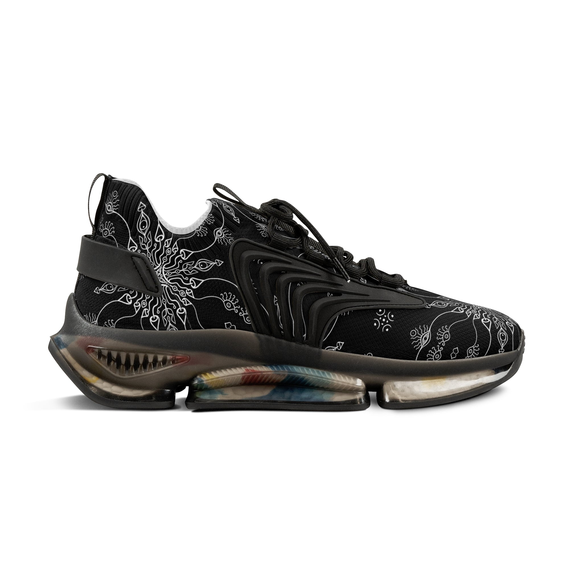 Mesh Sneakers — Black Mandala Athletic Shoes for Men #g76468