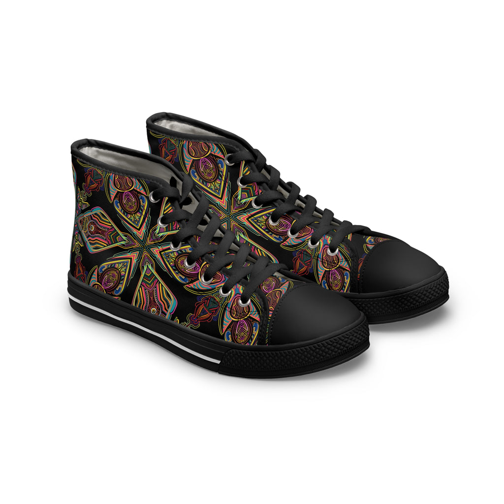 Women's High Top Sneakers — Bohemian Kaleidoscope Floral Pattern #hdd363598