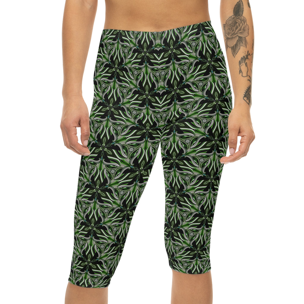 Capri Leggings — Green Botanical Kaleidoscope Print #CL1