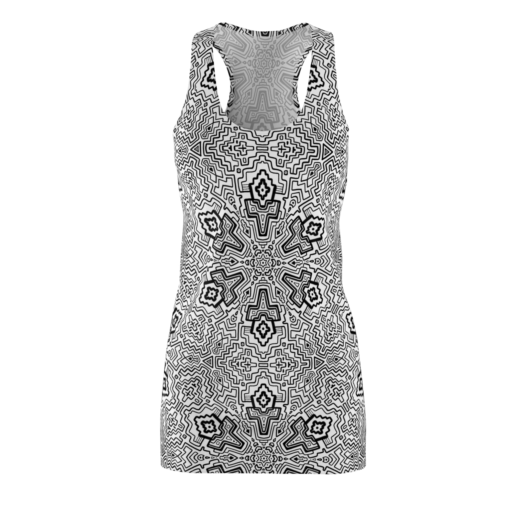 Kaleidoscope Geo Racerback Dress — Black & White All-Over Print #gd7610